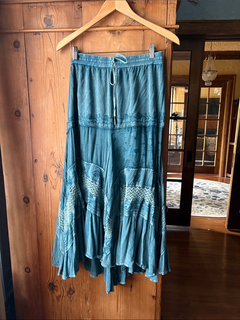 Vintage Teal High-Low Tiered Maxi Skirt
